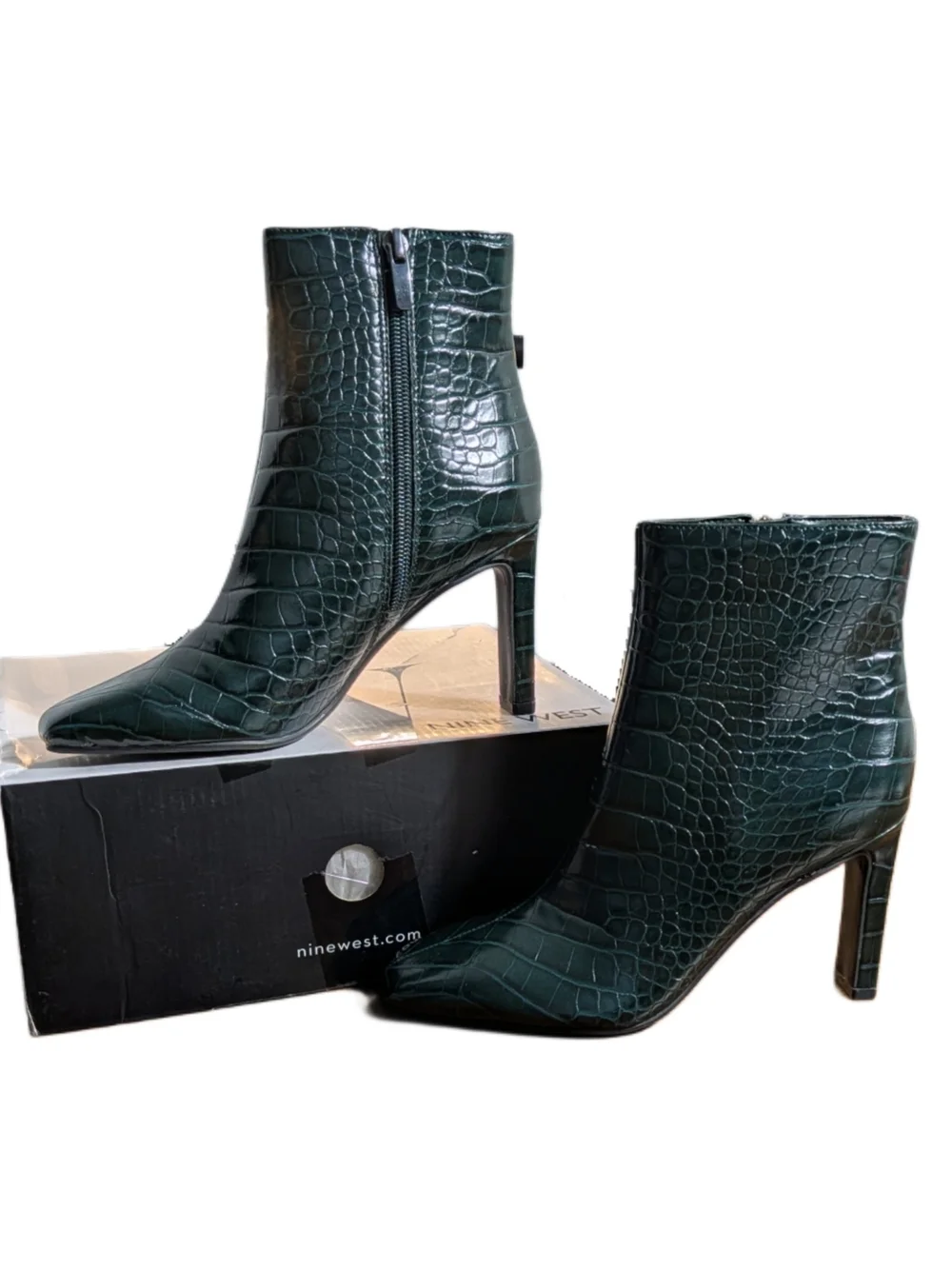Nine West JOZYY3 Womens Ankle Boots Dark Green Croc Embossed Heel Size 5M